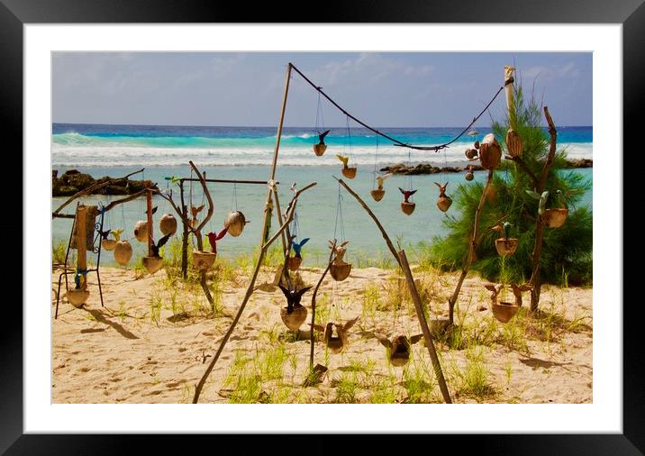 Beach Art with Coconut Shells - Barbados Framed Mounted Print by Jane Emery
