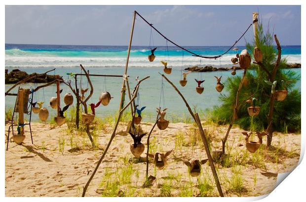 Beach Art with Coconut Shells - Barbados Print by Jane Emery