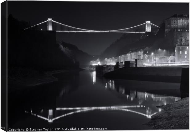 The Clifton Bridge at Night Canvas Print by Stephen Taylor