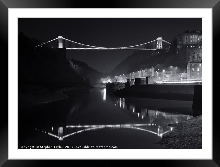 The Clifton Bridge at Night Framed Mounted Print by Stephen Taylor