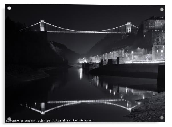 The Clifton Bridge at Night Acrylic by Stephen Taylor
