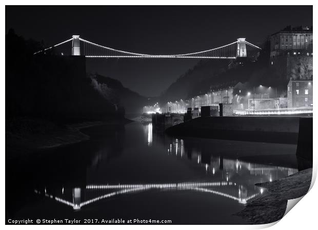 The Clifton Bridge at Night Print by Stephen Taylor