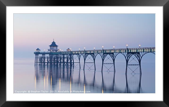 Clevedon Pier at dusk Framed Mounted Print by Stephen Taylor