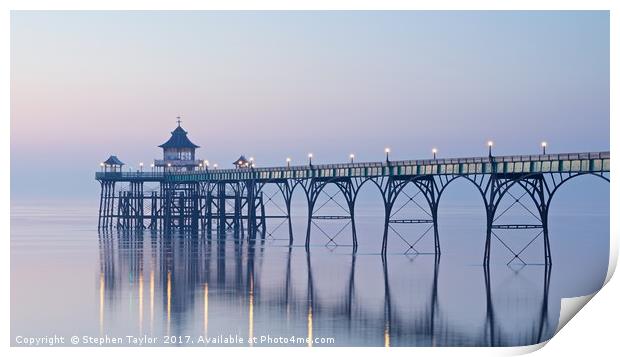 Clevedon Pier at dusk Print by Stephen Taylor