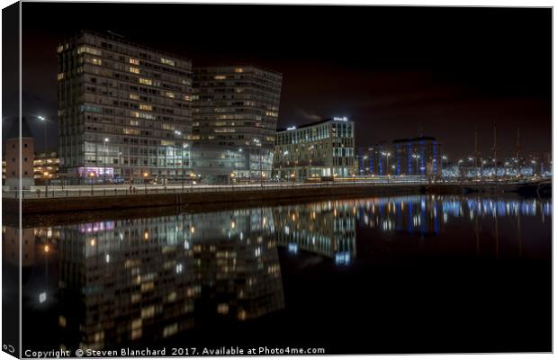 Liverpool docks at night Canvas Print by Steven Blanchard