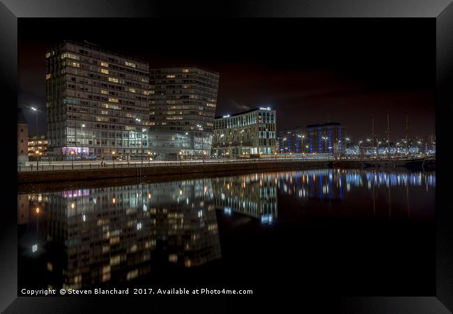 Liverpool docks at night Framed Print by Steven Blanchard