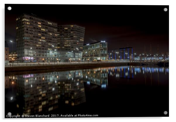 Liverpool docks at night Acrylic by Steven Blanchard
