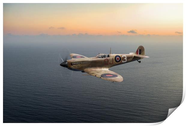 Spitfire EN152 over Gulf of Tunis  Print by Gary Eason