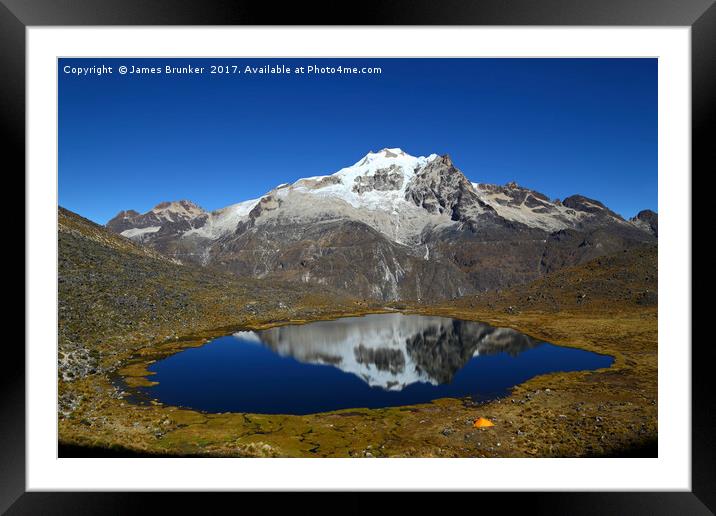 Mt Huayna Potosi Reflections and Lake Bolivia Framed Mounted Print by James Brunker