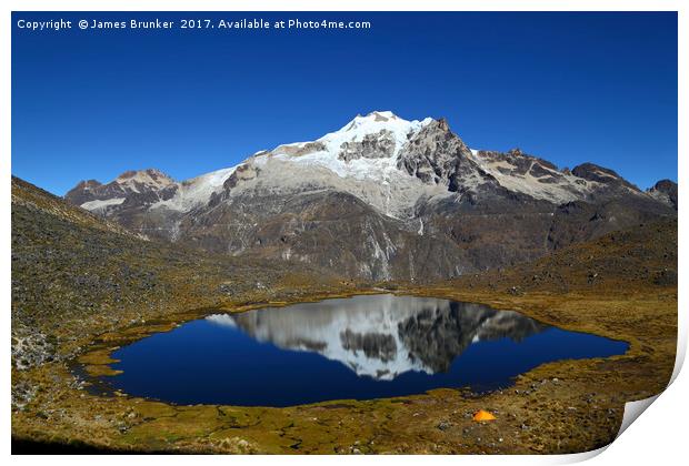 Mt Huayna Potosi Reflections and Lake Bolivia Print by James Brunker