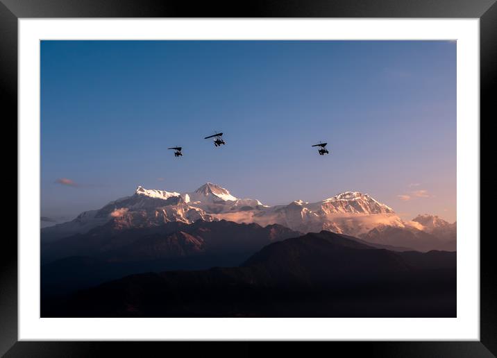 Flying Ultralight over Annapurna ii Framed Mounted Print by Ambir Tolang