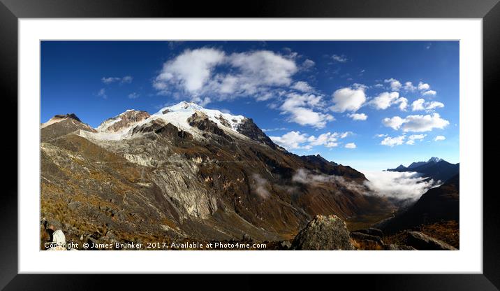 Mt Huayna Potosi and Zongo Valley Bolivia Framed Mounted Print by James Brunker