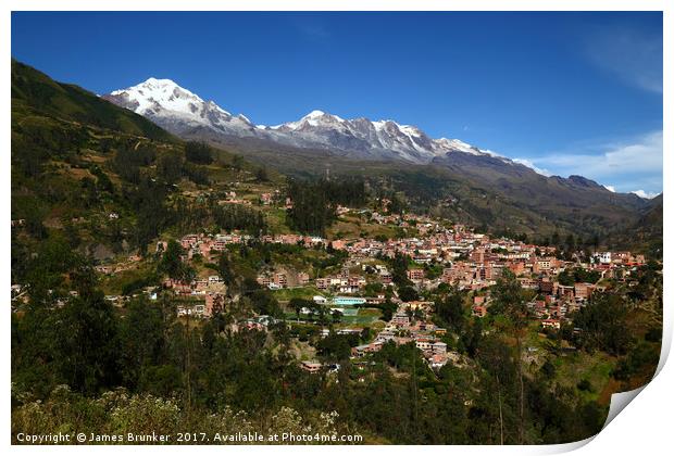 Sorata and peaks of Cordillera Real Bolivia Print by James Brunker