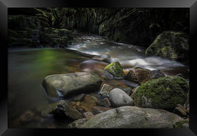 Fairy glen, on a stream in South Wales. Framed Print by Bryn Morgan