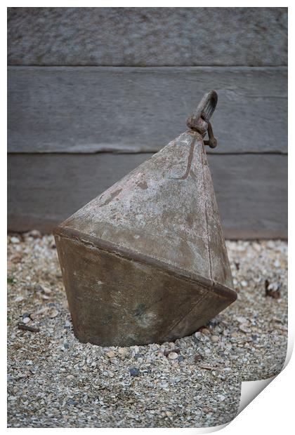 Old metal buoy on shingle. Print by Bryn Morgan