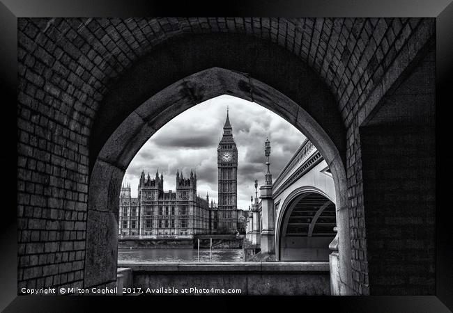 Big Ben, Westminster, London - B&W Framed Print by Milton Cogheil