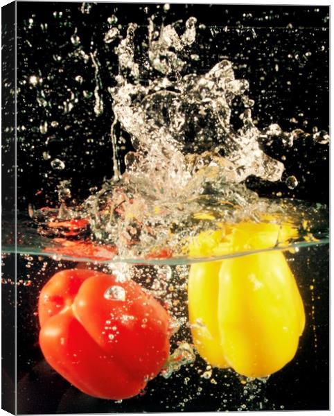 'CHILLY' PEPPERS IN WATER Canvas Print by Jane Emery