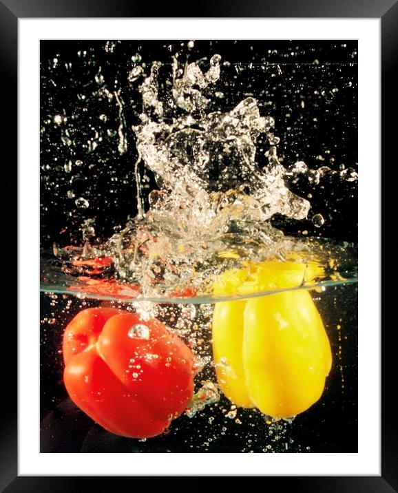'CHILLY' PEPPERS IN WATER Framed Mounted Print by Jane Emery