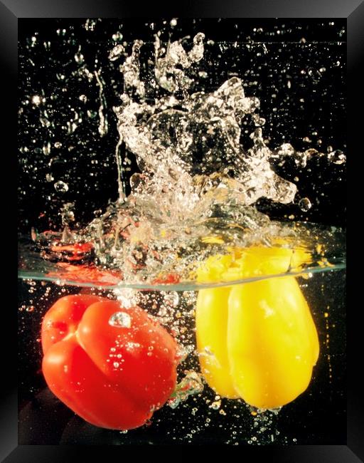 'CHILLY' PEPPERS IN WATER Framed Print by Jane Emery
