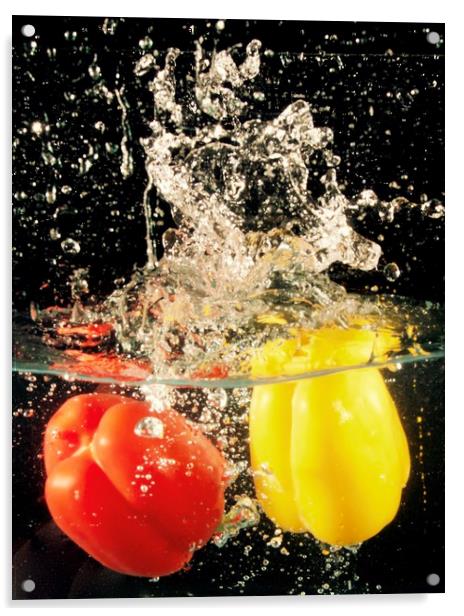 'CHILLY' PEPPERS IN WATER Acrylic by Jane Emery