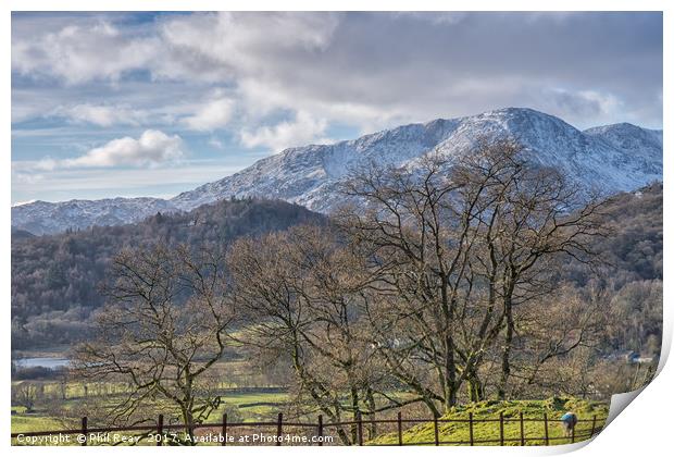 Snowy mountains Print by Phil Reay