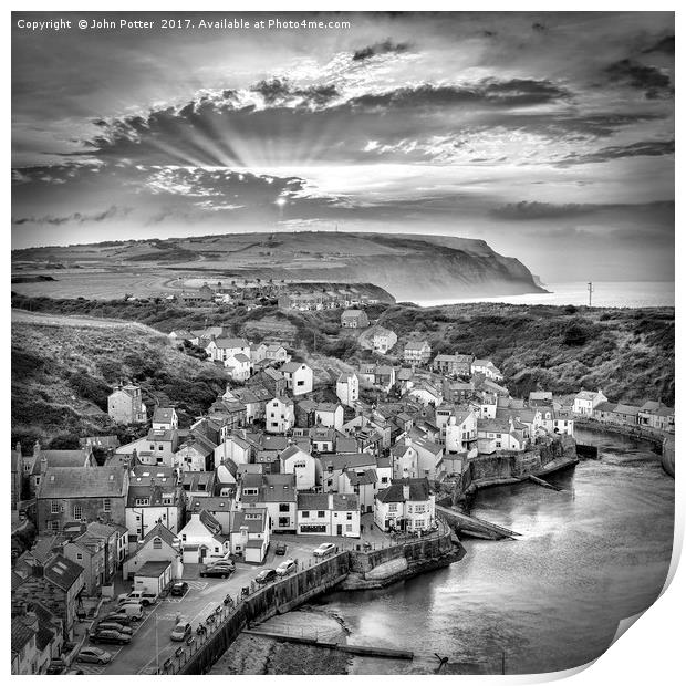 Staithes Mono Sunset Print by John Potter