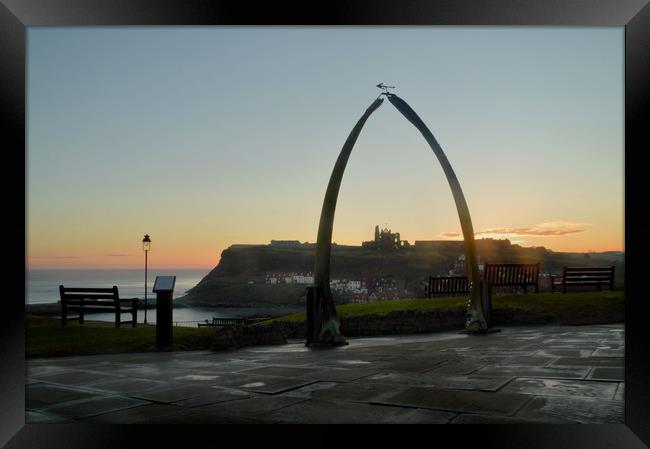 Whitby Whalebone Golden Hour Framed Print by Sarah Couzens