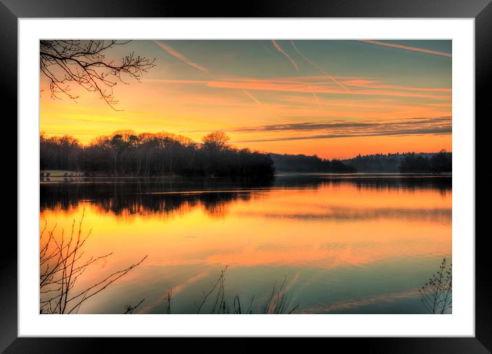 Virginia Water Lake at Sunset Virginia Water Surre Framed Mounted Print by Bob Barnes