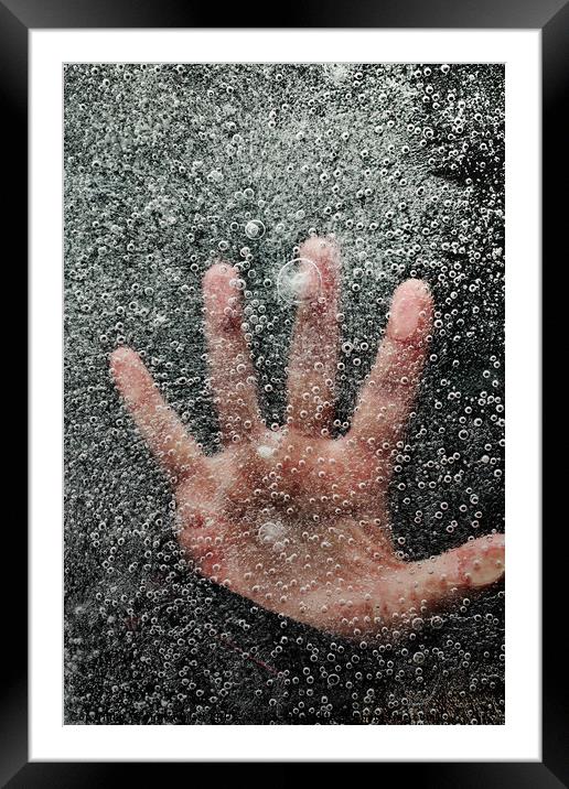 Mans hand below frozen lake drowning Framed Mounted Print by Simon Bratt LRPS