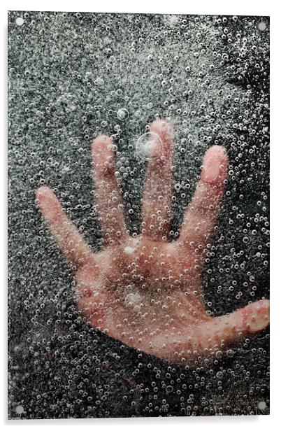 Mans hand below frozen lake drowning Acrylic by Simon Bratt LRPS