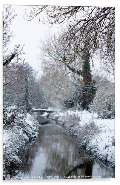 Snow Scene River Stour near Canterbury Kent Englan Acrylic by John B Walker LRPS
