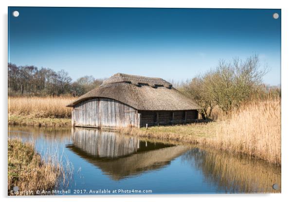 Boathouse at Hickling Broad Acrylic by Ann Mitchell