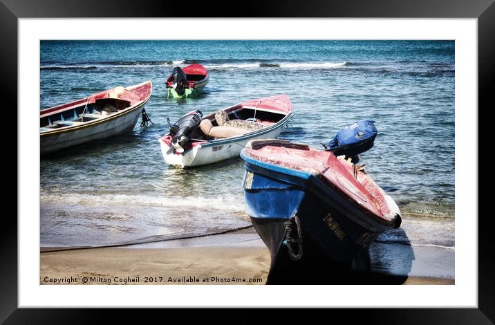 Boats on Treasure Beach Framed Mounted Print by Milton Cogheil