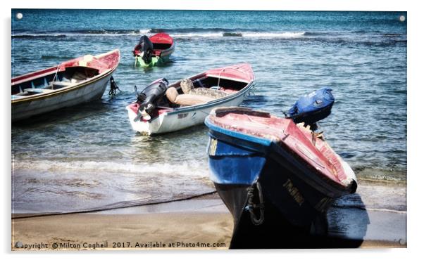 Boats on Treasure Beach Acrylic by Milton Cogheil