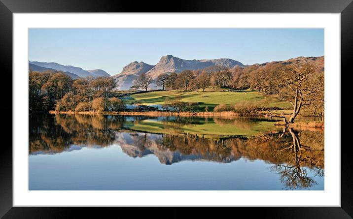 Langdale Pikes from Loughrigg Tarn Framed Mounted Print by Linda Lyon