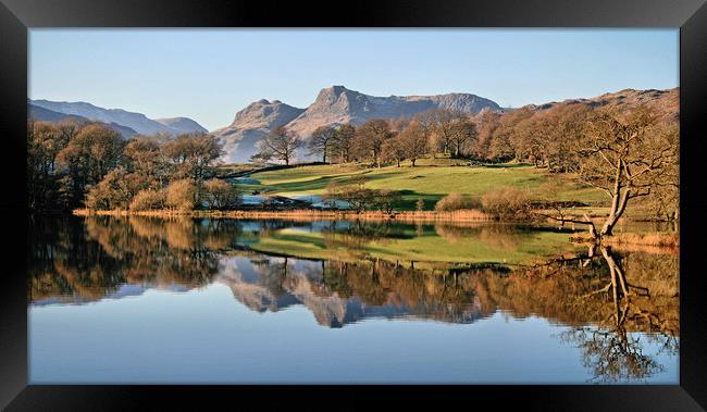Langdale Pikes from Loughrigg Tarn Framed Print by Linda Lyon