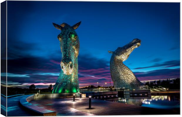 Sunset and the Kelpies  Canvas Print by Philip Male