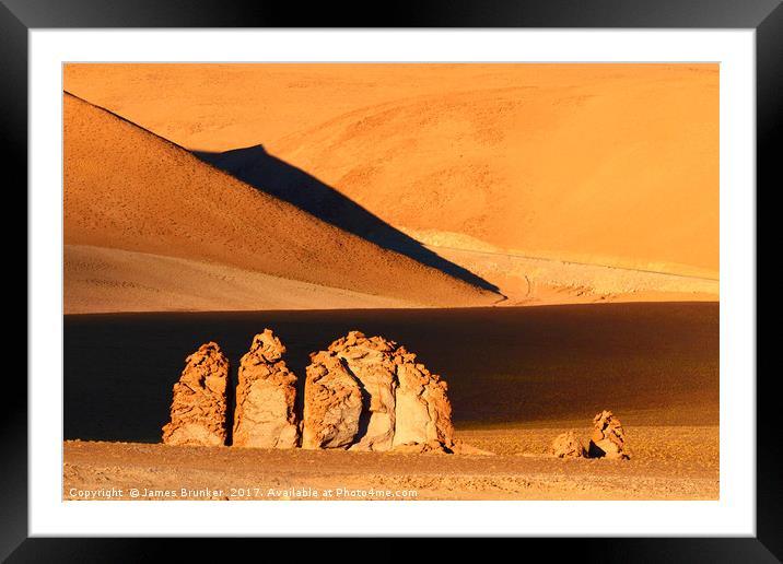 Moais de Tara at Sunrise Atacama Desert Chile Framed Mounted Print by James Brunker