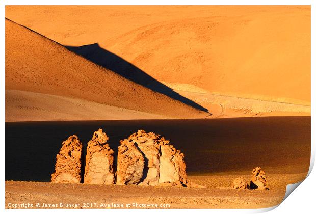 Moais de Tara at Sunrise Atacama Desert Chile Print by James Brunker