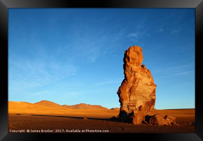 Moai de Tara Rock Formation at Sunrise Chile Framed Print by James Brunker