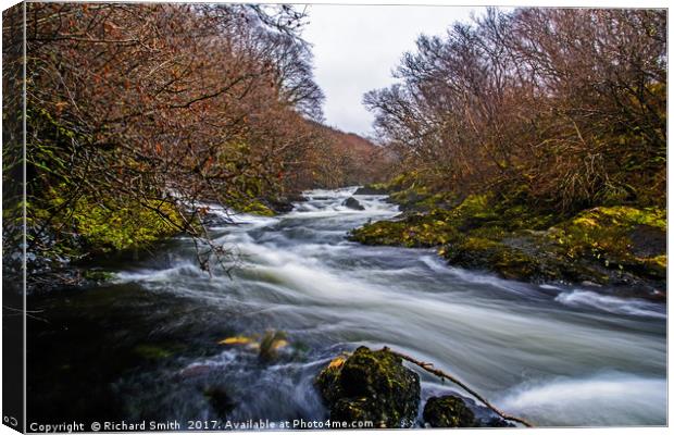 Highland river in spate. Canvas Print by Richard Smith