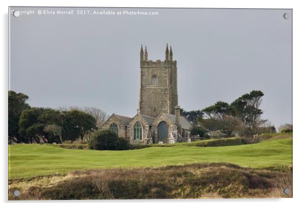 St Uny's Church, Lelant, Cornwall Acrylic by Elvia Worrall