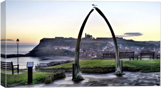 Whitby Whalebone Frost Canvas Print by Dave Leason