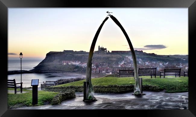 Whitby Whalebone Frost Framed Print by Dave Leason