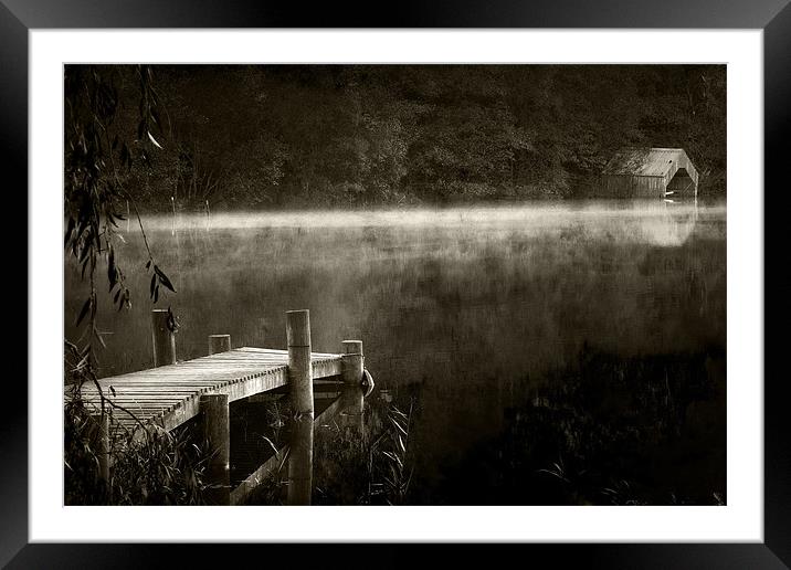 Loch Ard, early morning mist... mono Framed Mounted Print by David Mould