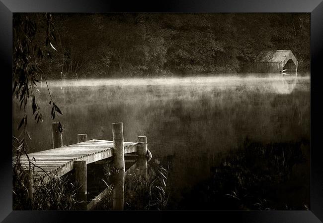 Loch Ard, early morning mist... mono Framed Print by David Mould