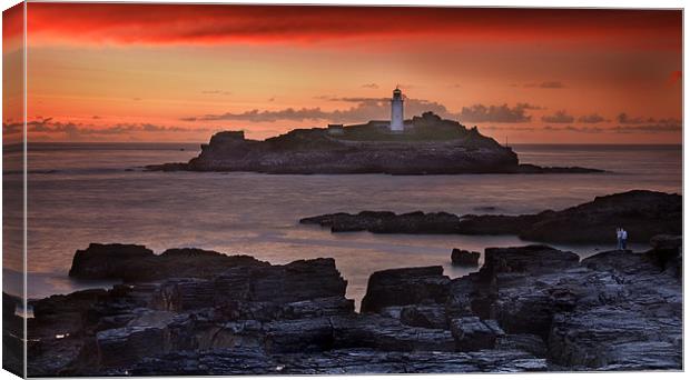 Watching the sunset at Godrevy Canvas Print by Paul Davis