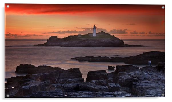 Watching the sunset at Godrevy Acrylic by Paul Davis