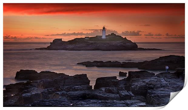 Watching the sunset at Godrevy Print by Paul Davis