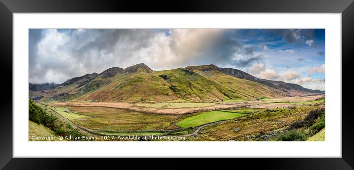 Nant Ffrancon Winter Panorama Framed Mounted Print by Adrian Evans